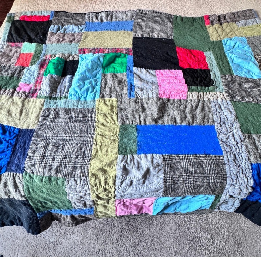 Patchwork Quilt Unique Vintage Handmade Blanket‎ Cozy Bohemian Eclectic Colorful - Picture 7 of 15